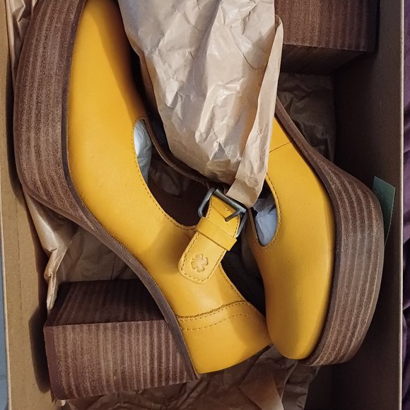 Lucky Brand Ominie 9.5 womens t-strap platform stacked heel leather buckle shoes - Picture 2 of 6